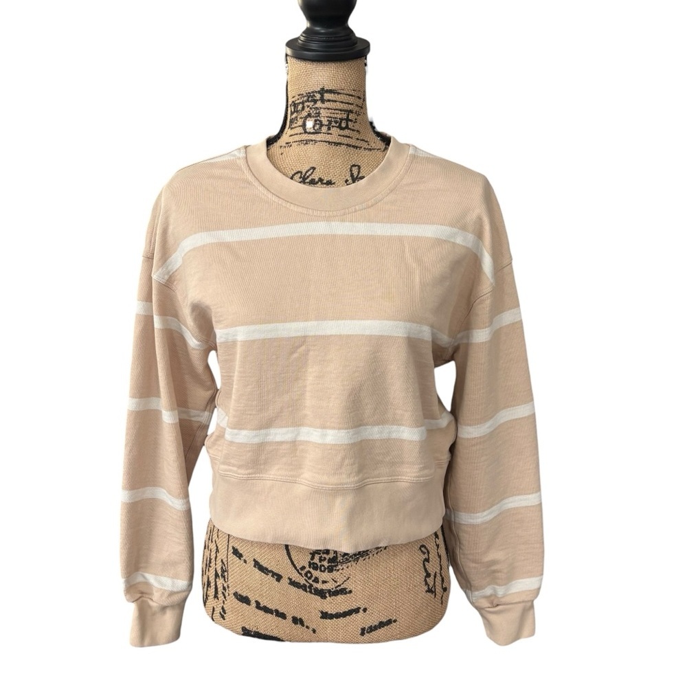 Lululemon Perfectly Oversized Cropped Crew Stripe Cafe Au Lait Sweatshirt Size 4 - Picture 2 of 7